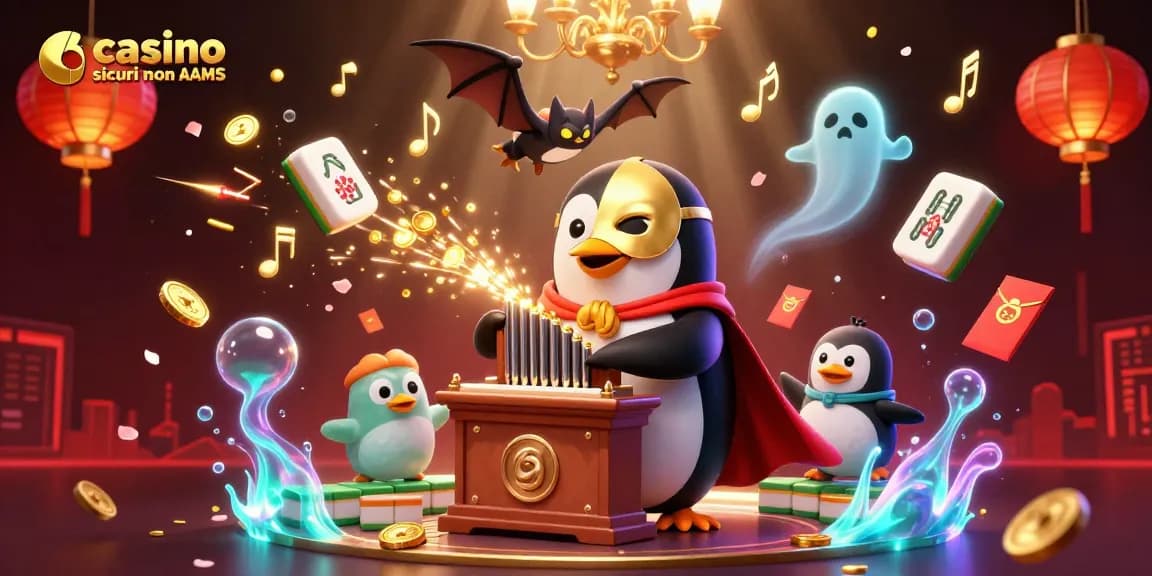 Scopri i casino sicuri non AAMS con un pinguino fantasma che suona l'organo mentre lancia monete d'oro.