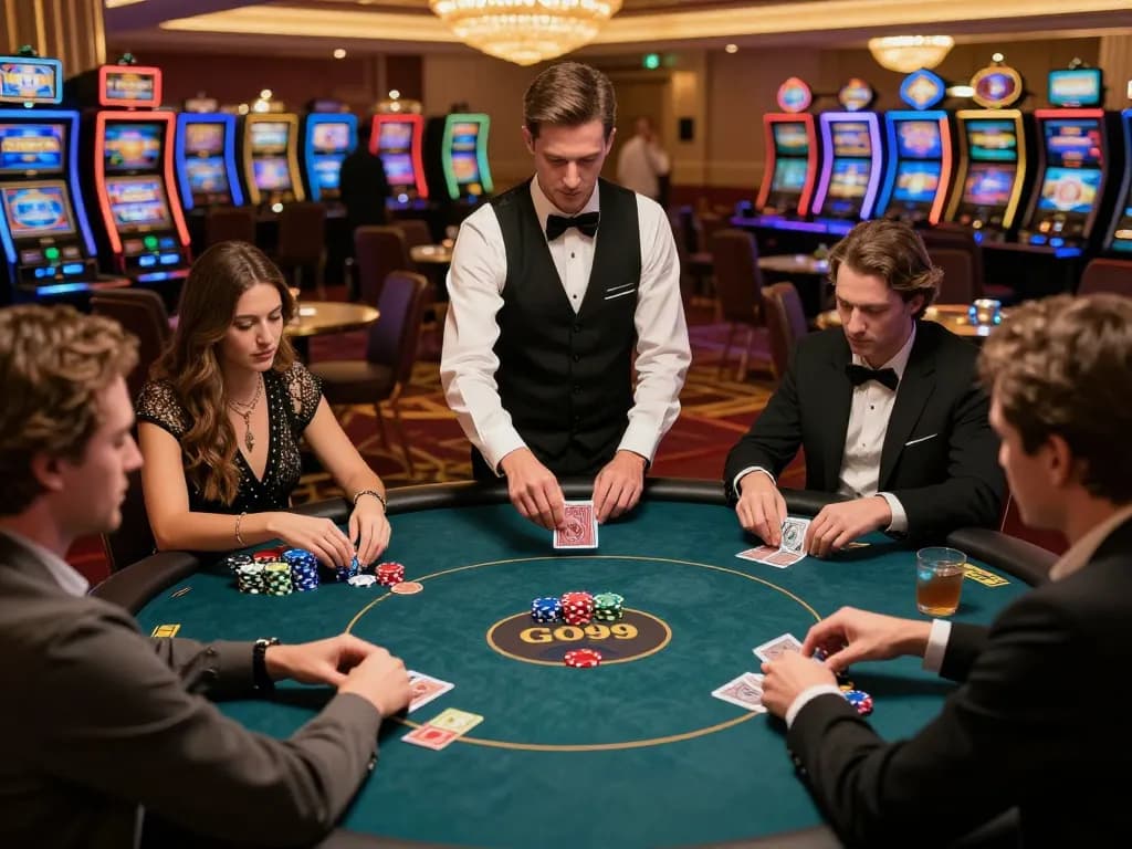 Players engaged in a thrilling poker game at GO99 casino, showcasing strategic gameplay and excitement.