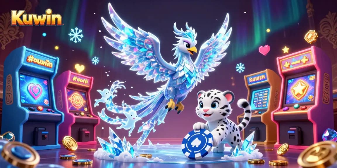 Kuwin showcases an artistic 3D rendering of a phoenix and a snow leopard playing in a vibrant casino environment, enhancing gaming excitement.
