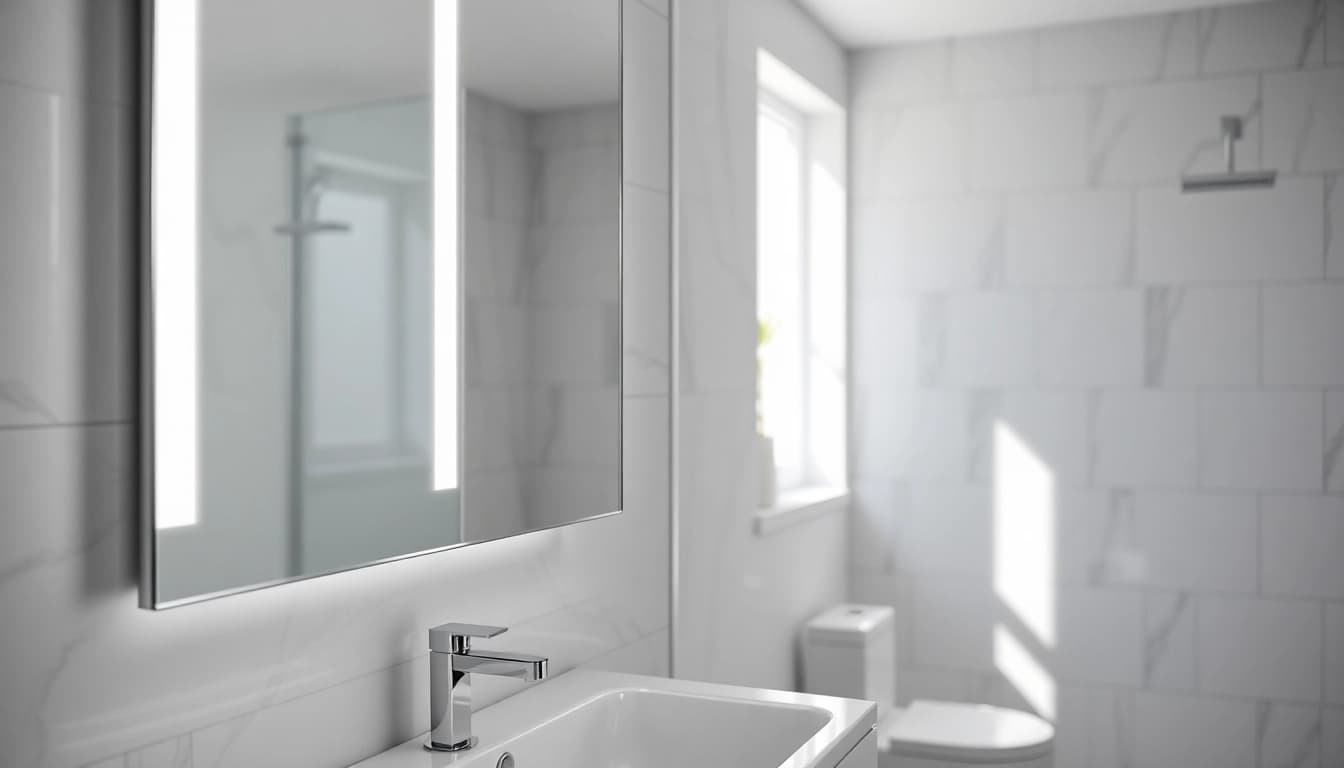 Illuminate your space with stylish mirror and led lights integrated into a modern bathroom.