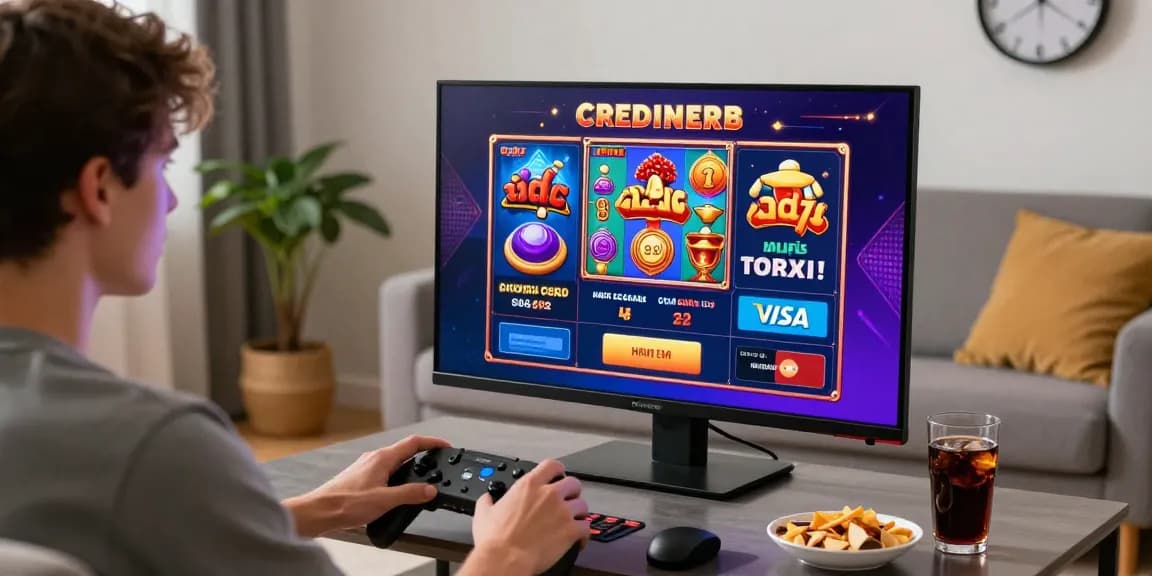 Exciting scene of a player engaging with credit card casinos UK options at home, showcasing vibrant online games and promotions.