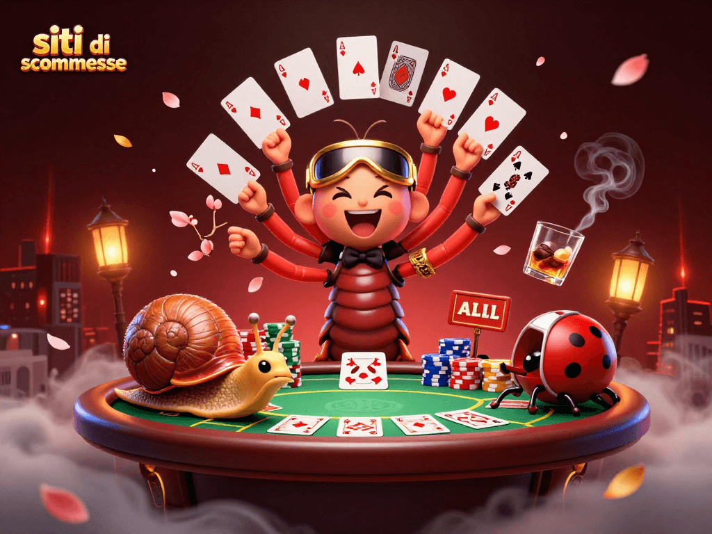 Siti di scommesse in un'illustrazione 3D divertente con un millipede dealer e un chiavistello da gioco