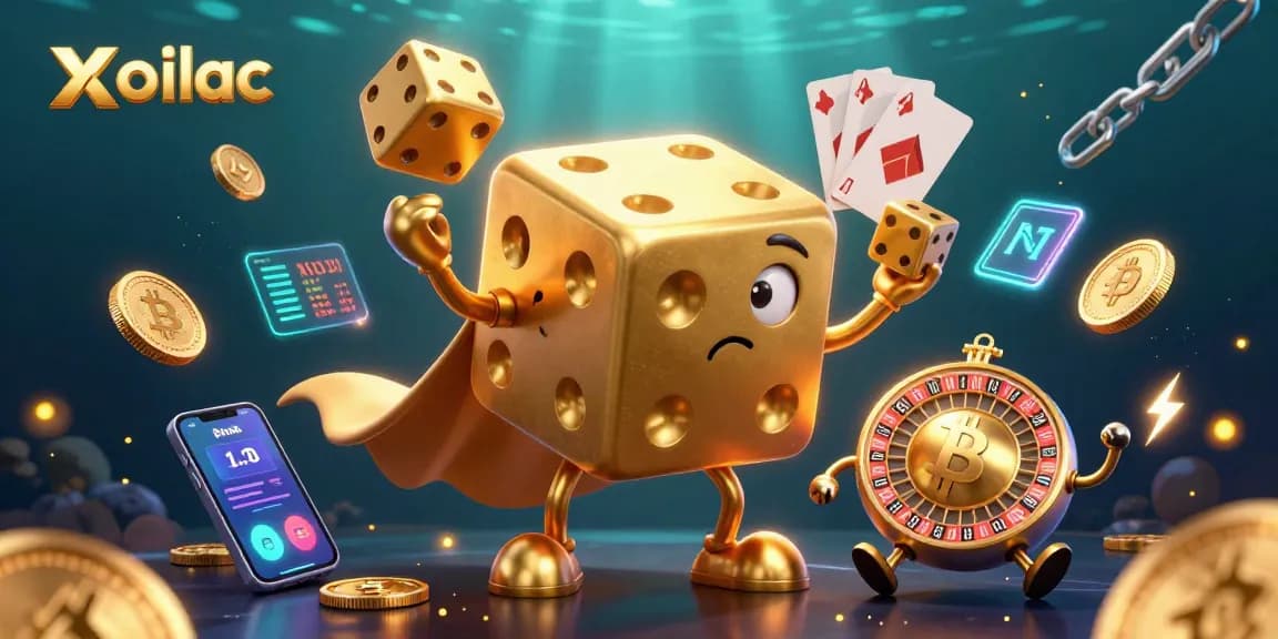 Xoilac delivers thrilling sports betting excitement with animated golden dice and neon cryptocurrencies.