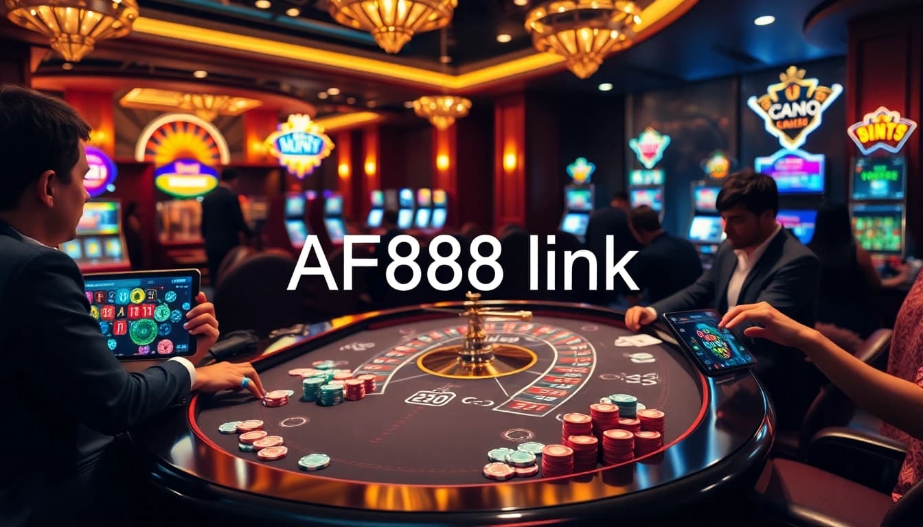 Engaging scene of gamblers at a poker table promoting AF88 link excitement and luxury.
