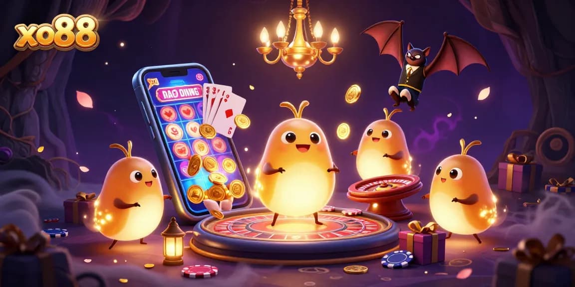 Experience the thrilling xo88 gaming adventure with glowworms illuminating a vibrant casino.