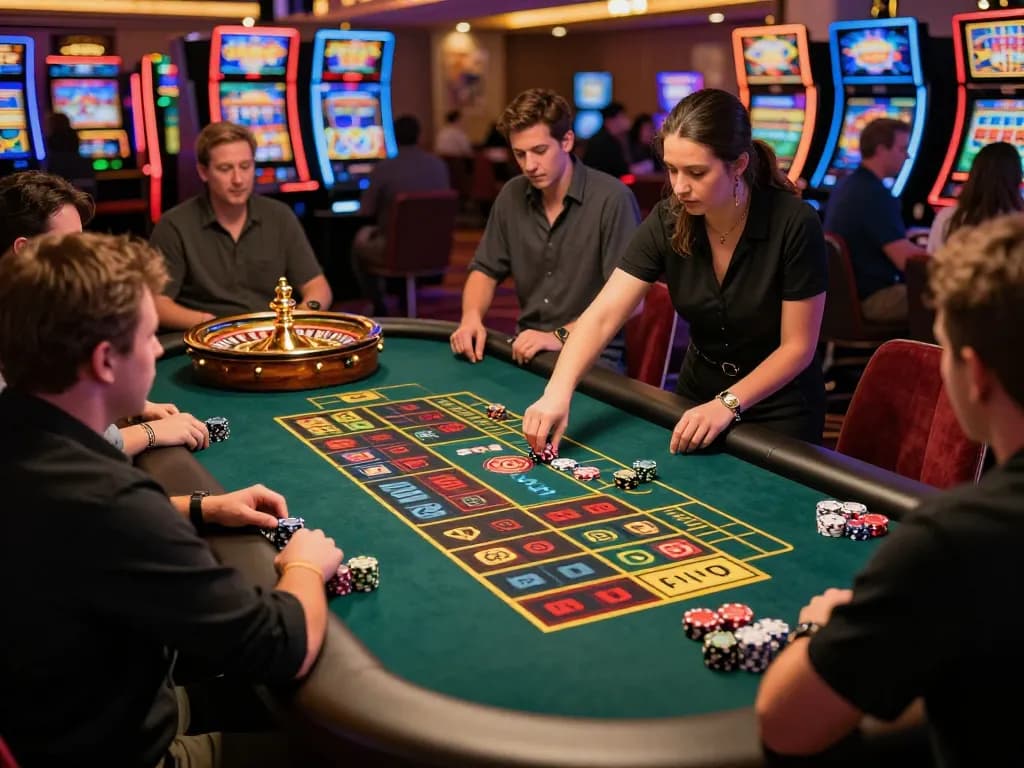 Engaged players placing bets on TT88 roulette table with vibrant atmosphere, showcasing strategy in action.