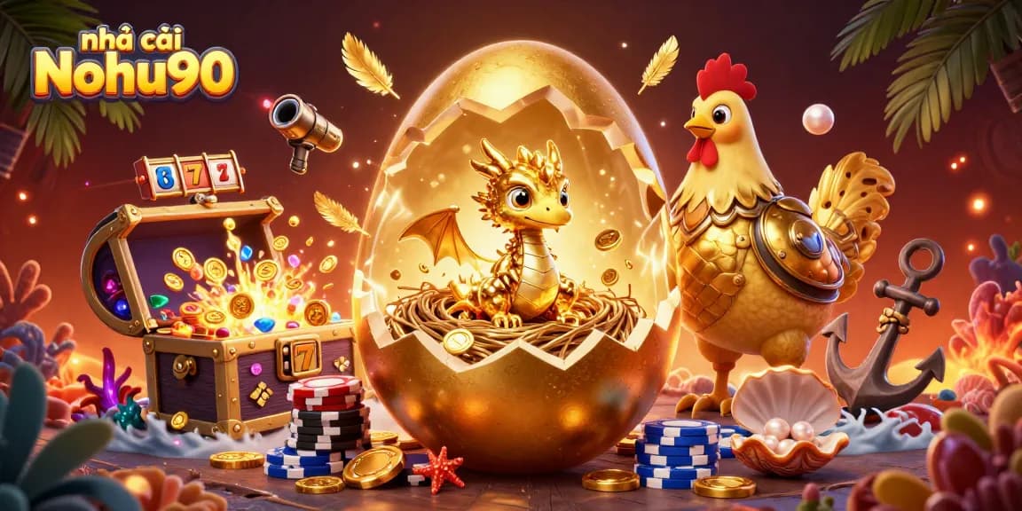 Experience the thrill of winning at nhà cái Nohu90 with golden treasures from the baby dragon scene.