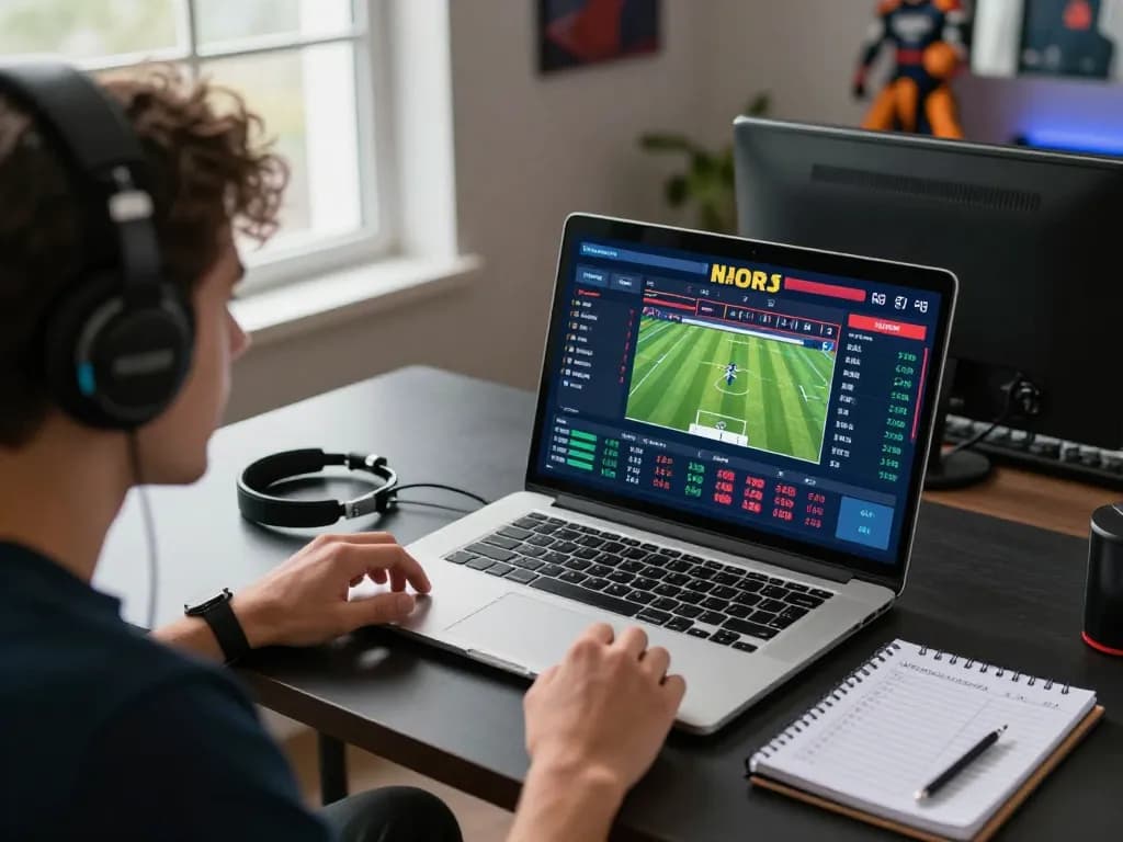 Engaged person analyzing odds on 79kingt1 sports betting platform during an intense game