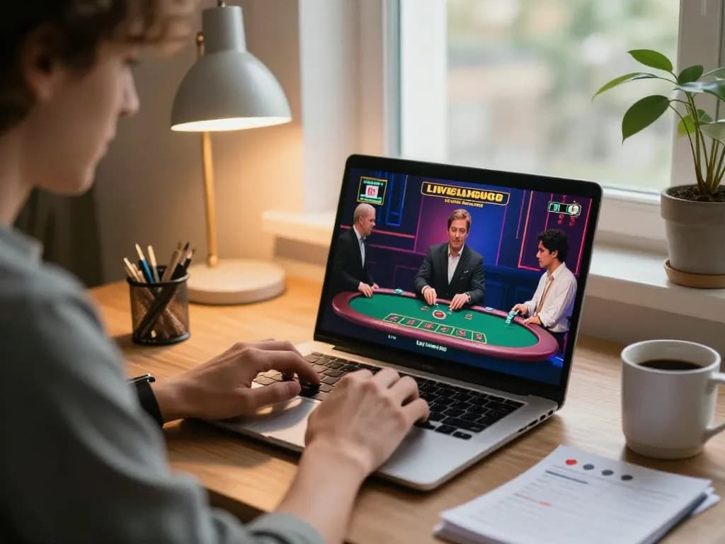 Engaging in live dealer blackjack on Freecuci365 at home with strategic notes and warm lighting