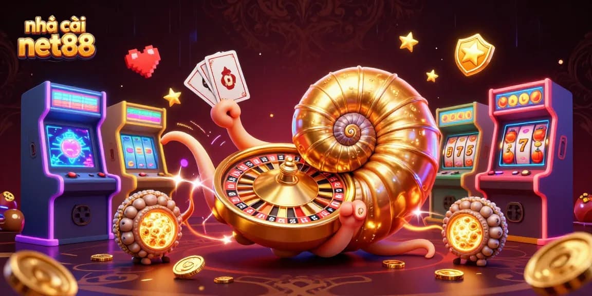 Engage with nhà cái net88 as the giant nautilus spins a roulette wheel while holding cards.