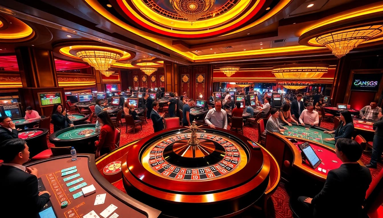 Experience excitement at Trang Chủ C168, vibrant casino tables filled with chips and cards.