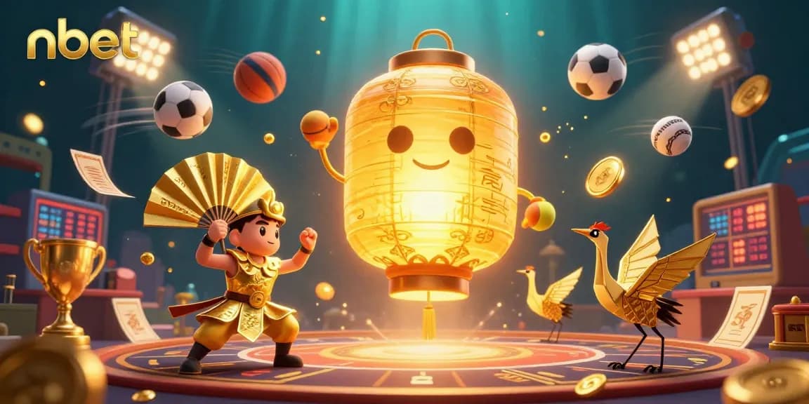 Engage with nbet's casino excitement featuring a golden lantern spirit and dynamic sports elements.