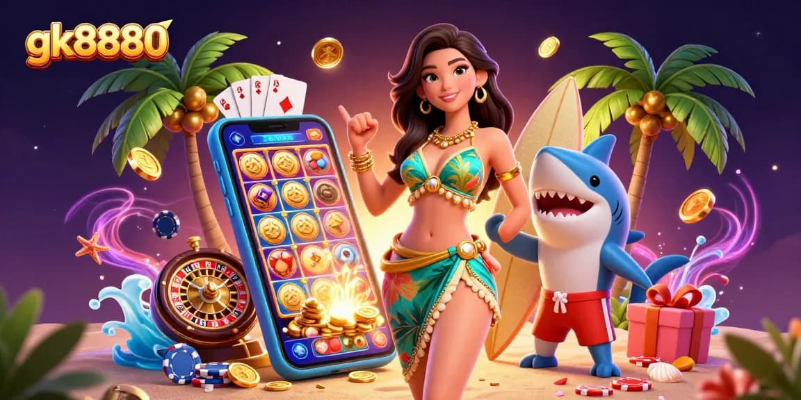 Win big at gk8880 with an exciting tropical casino scene filled with vibrant games and cash.