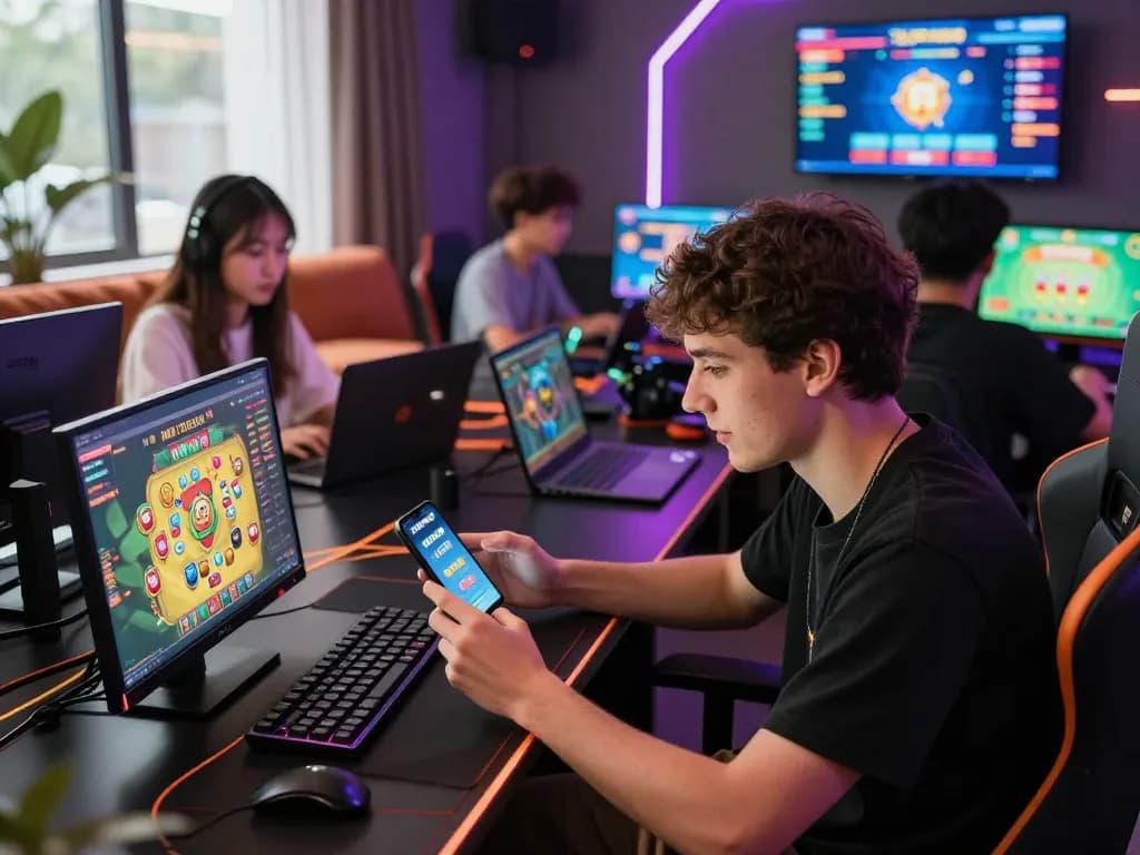 Engaged players enjoying 789club gaming platform in a lively gaming room