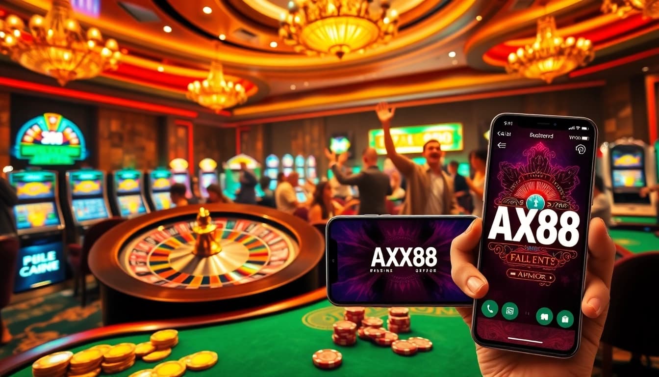 AXX88 players enjoying high-stakes games at a glamorous casino table with thrilling excitement.