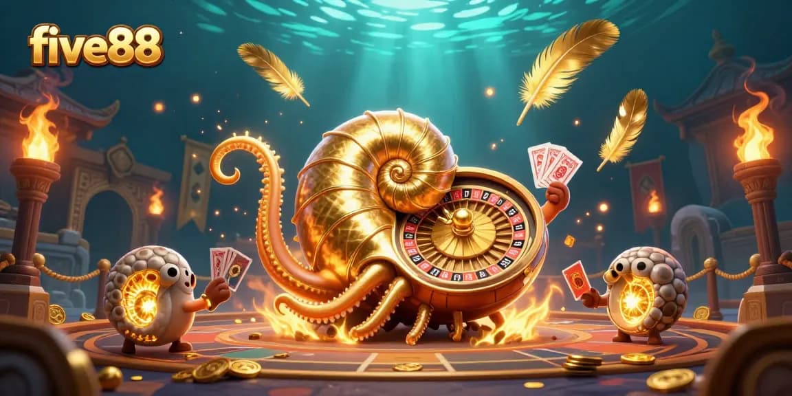 Experience thrilling gameplay at five88 with a vibrant casino scene featuring a nautilus roulette wheel.