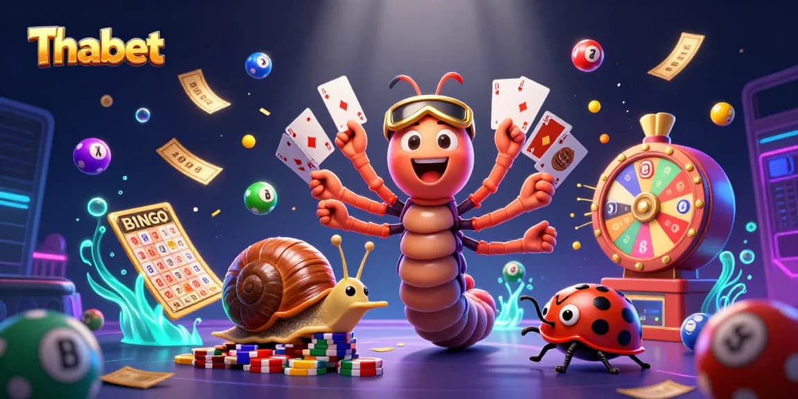 Thabet casino features interactive 3D characters celebrating gaming wins with vibrant elements and colorful themes.