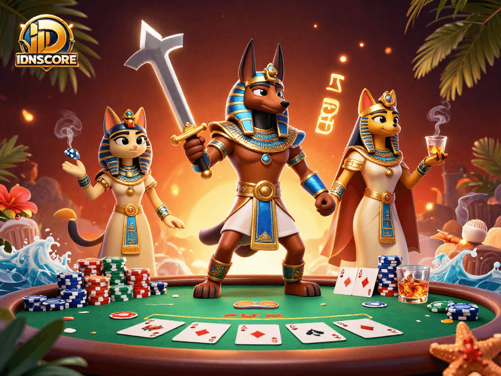 Experience high-stakes action at IDNSCORE with a vibrant poker scene featuring ancient warriors.