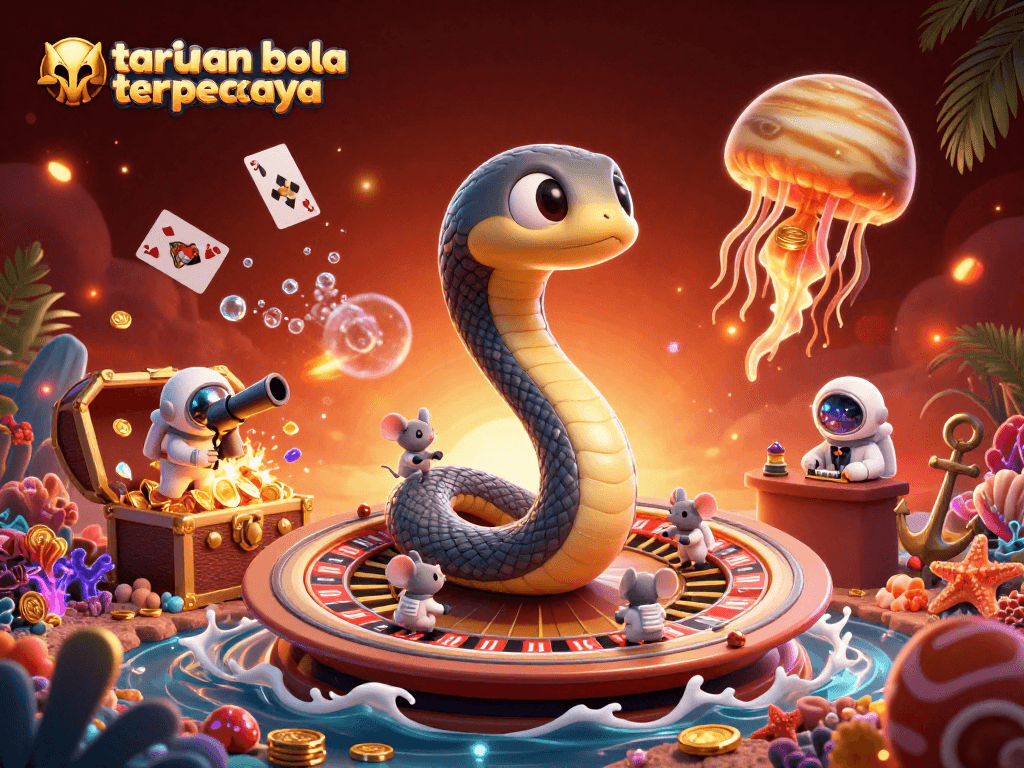 Engage in taruhan bola terpercaya with astronaut mice on a cosmic roulette wheel scene.