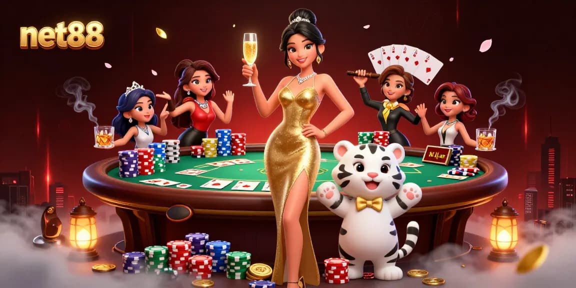 Experience thrilling net88 casino gaming with a glamorous scene and lucky tiger cub!