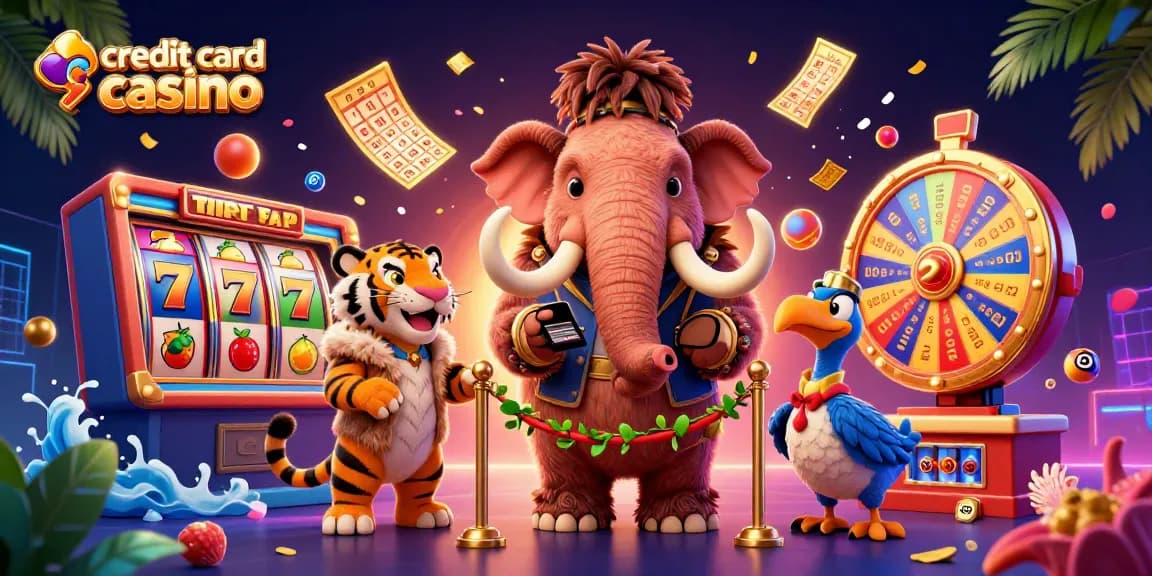 Explore an engaging scene at a credit card casino with vibrant characters and lively game elements.