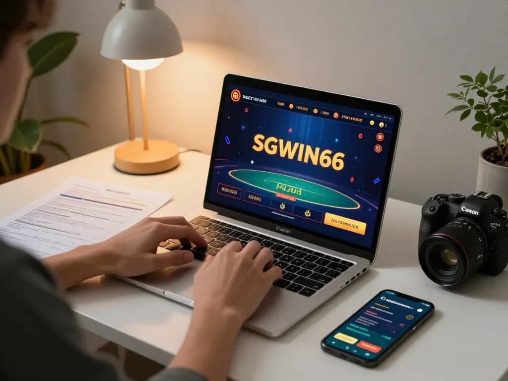 Player engaged in SGWIN66 online casino gaming strategy at home, showcasing live dealer action