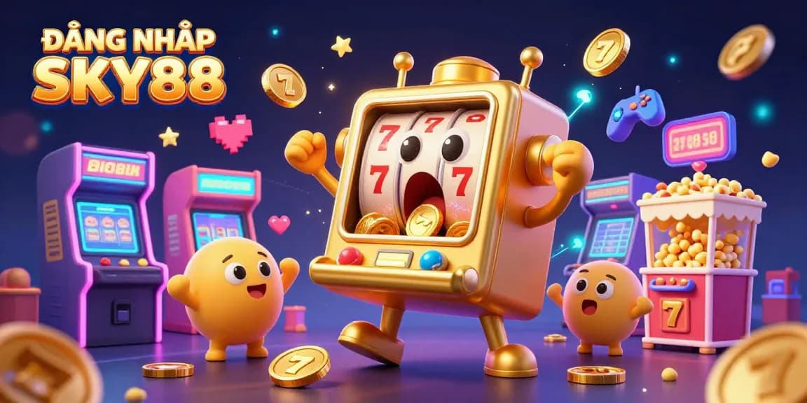 Spin and win with ĐĂNG NHẬP SKY88 on vibrant slot machines surrounded by cheers and coins.