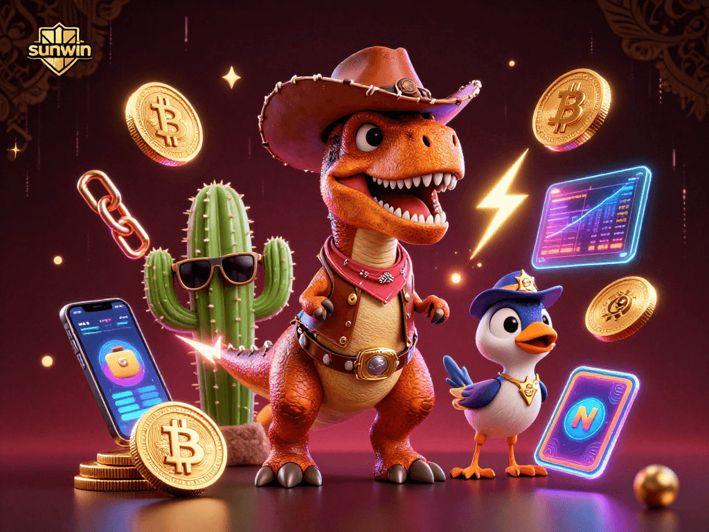 Experience thrilling wins with sunwin's dynamic gambling action, featuring a vibrant 3D T-Rex.