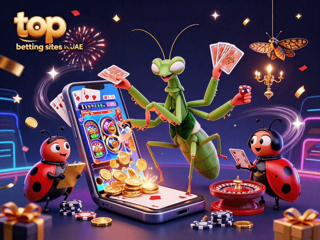 Engage with top betting sites in UAE through a vibrant casino scene featuring unique characters and dynamic gambling elements.