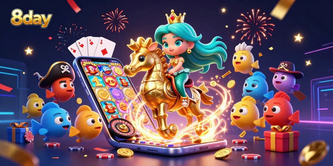 Experience vibrant gaming with 8day's colorful slot game featuring a mermaid and exciting elements.