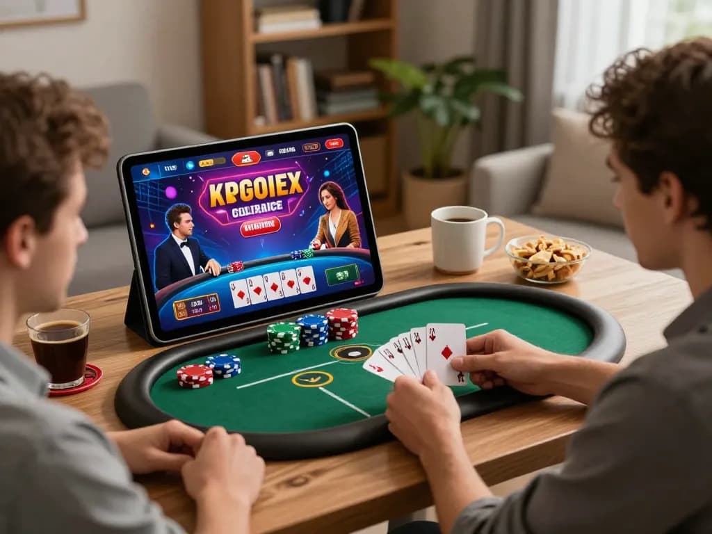 Engaging view of rik vip online poker game on a tablet, showcasing dynamic gameplay and cozy home atmosphere.