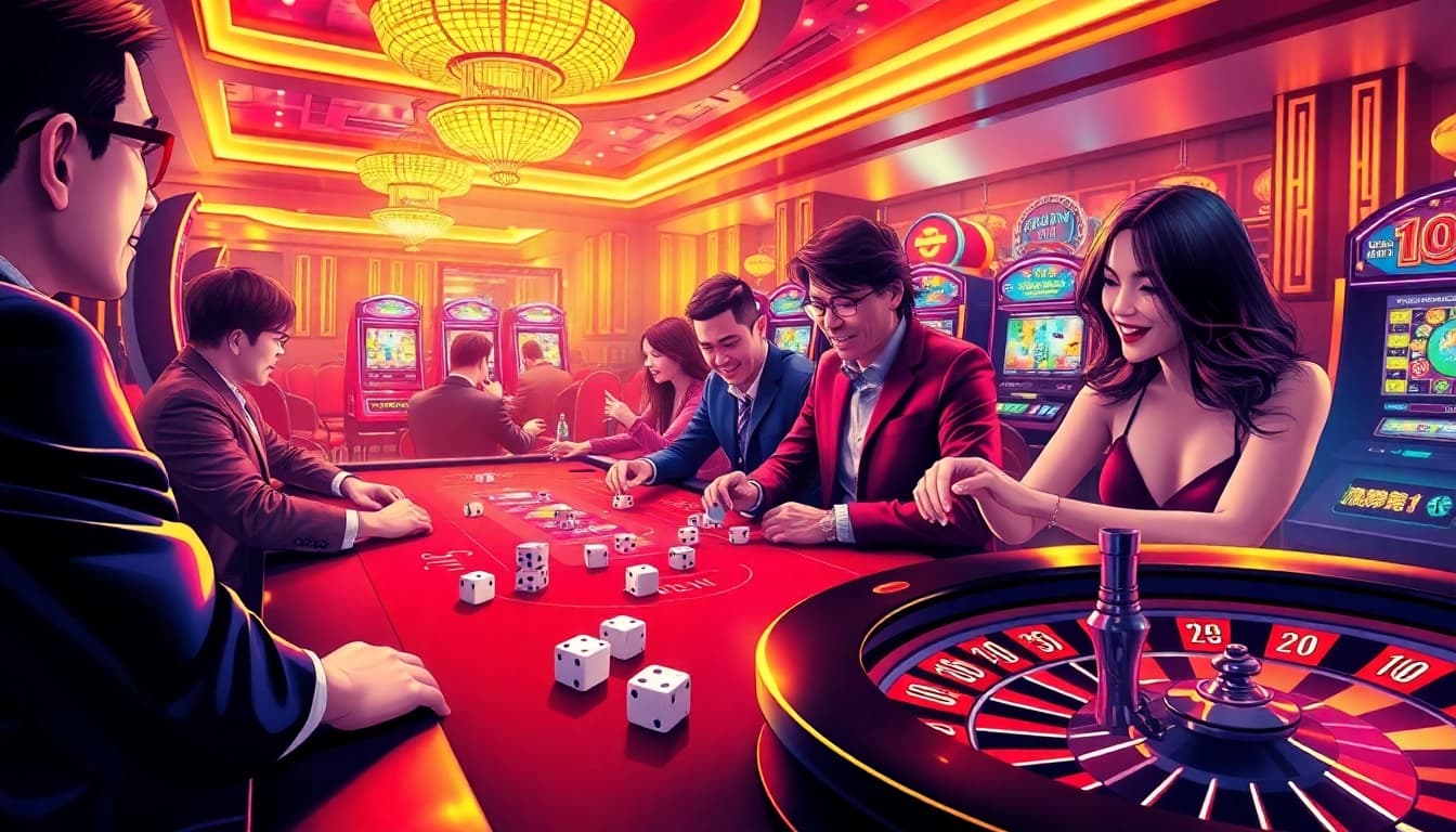 Players enjoying the excitement of Tài Xỉu and slot machines at Haywin Casino.