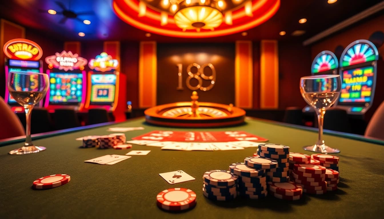 Players enjoying a thrilling game at 789club's luxurious casino table with vibrant poker chips.