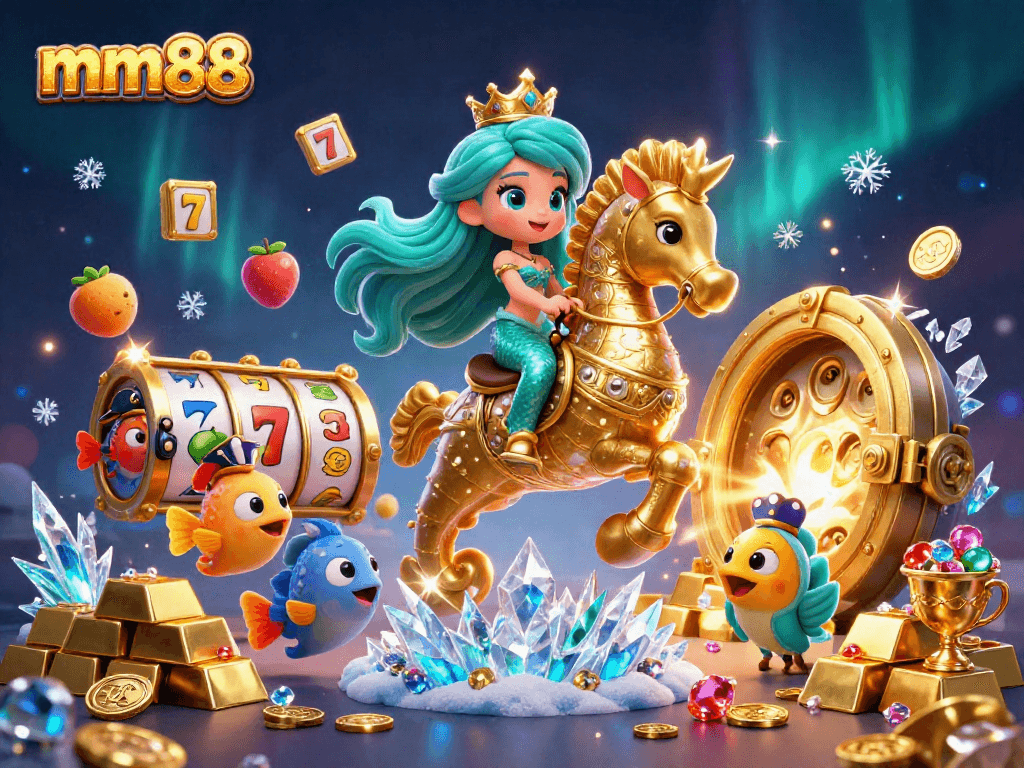 Engage with mm88 for thrilling slot adventures featuring a cartoon mermaid and treasures in an enchanting setting.
