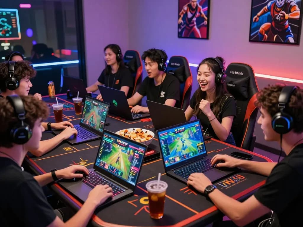 Friends enjoying a dynamic gaming experience on VN88 with excitement and snacks.