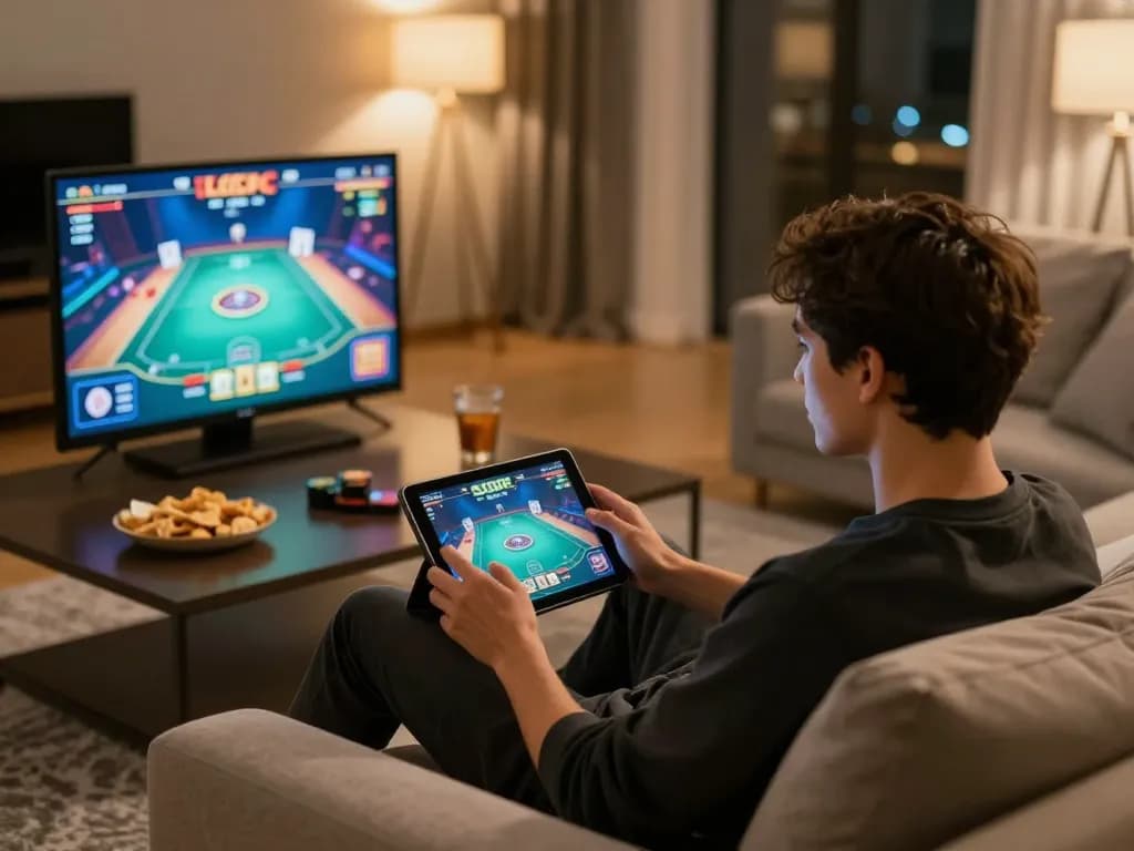 SC88 gameplay displayed on a tablet in a cozy living room enhancing online gaming experience