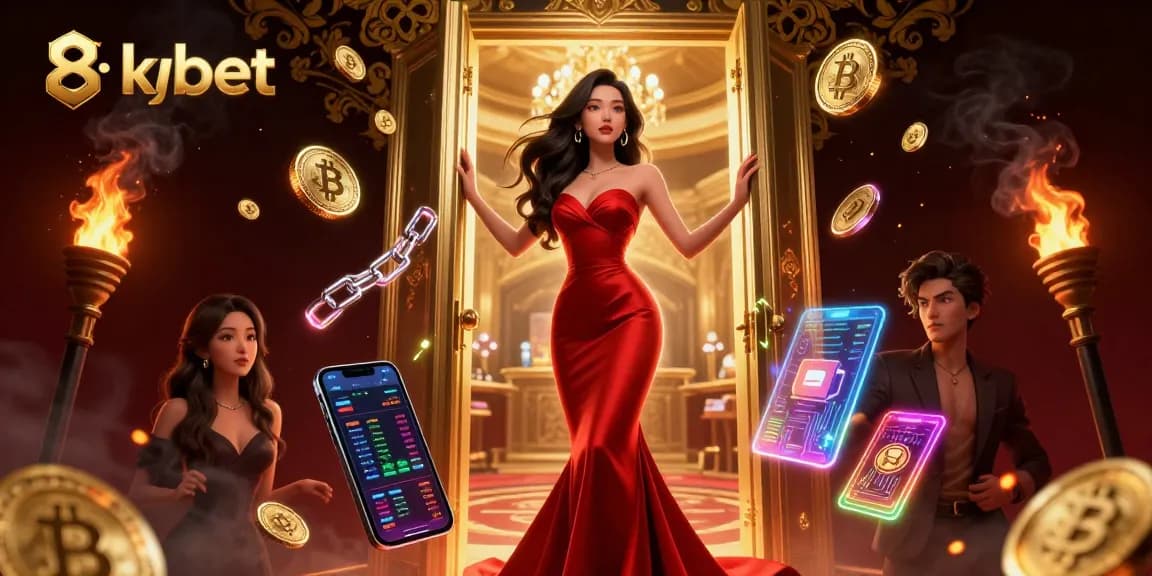 Engage with 8xbet's vibrant gaming experience featuring thrilling casino elements and glowing crypto assets.