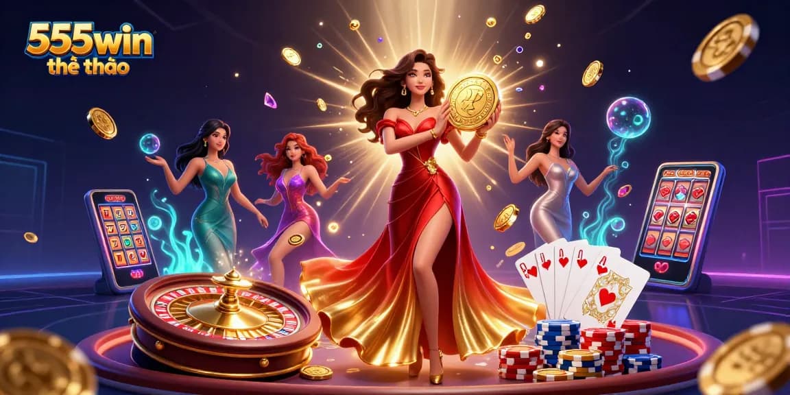 Experience thrilling action with 555win thể thao and its vibrant casino games, golden coins, and striking visuals.