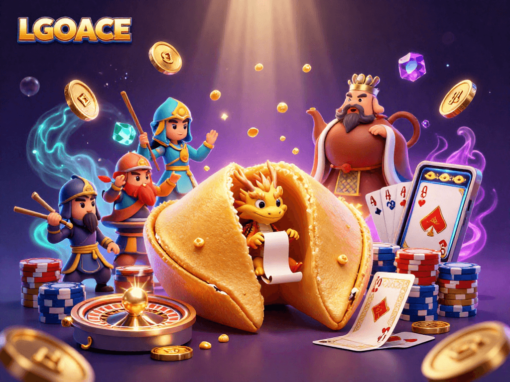 Experience LGOACE with this vibrant 3D cartoon casino scene filled with fortune and excitement.