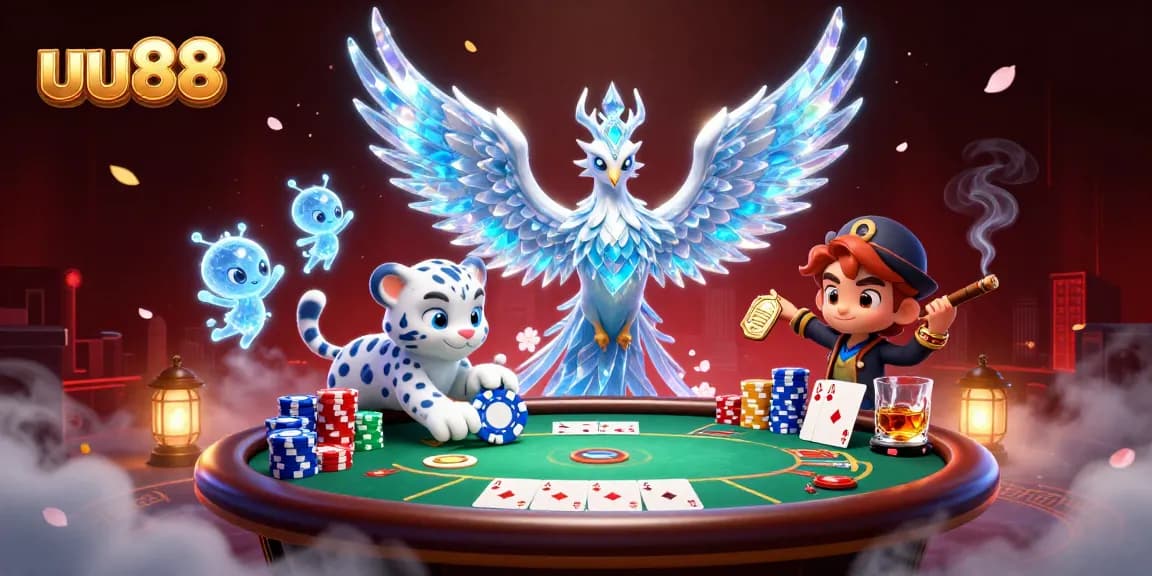 Engage with exciting games at uu88, featuring a lively casino scene with poker elements.