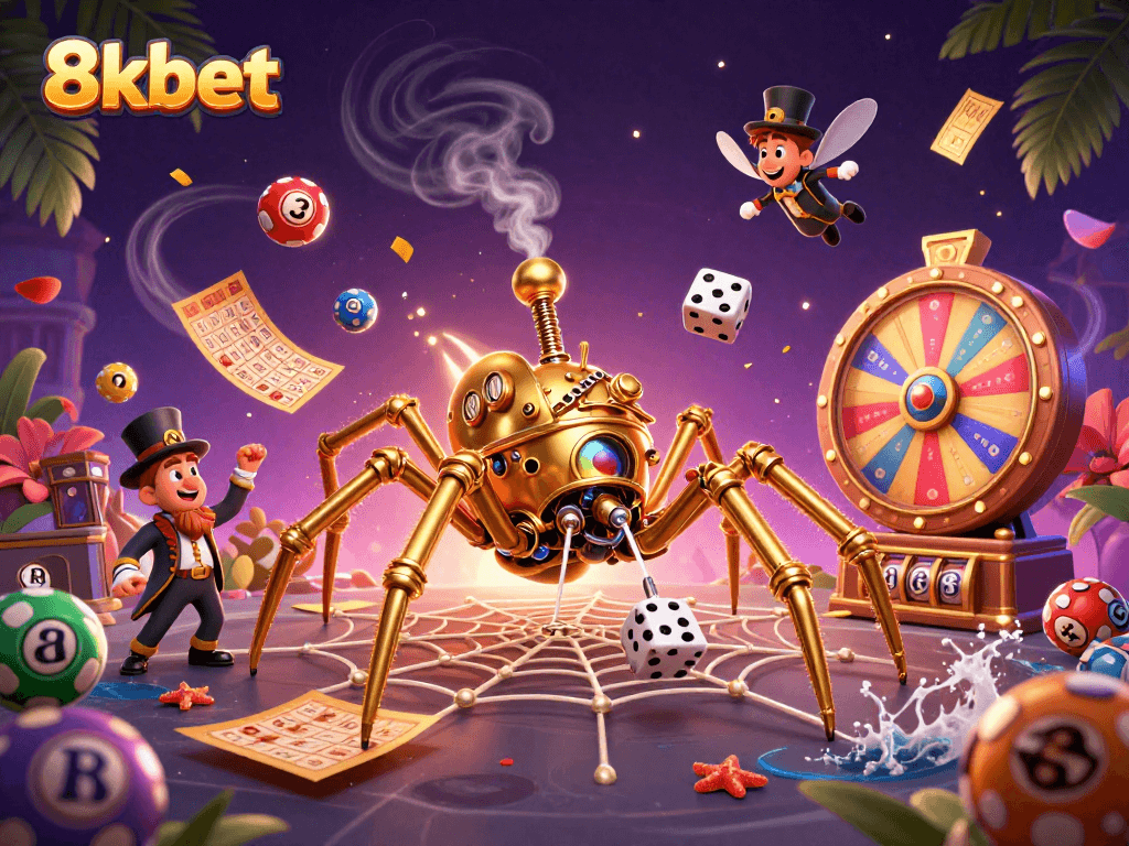 Experience winning excitement with 8xbet as a golden spider weaves a thrilling web of colorful lottery action.