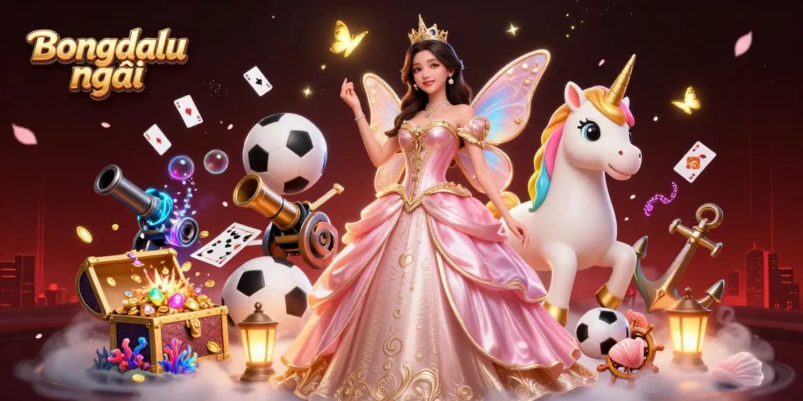 Bongdalu mới showcases a dynamic sports betting scene featuring an elegant princess and unicorn amidst vibrant betting elements.