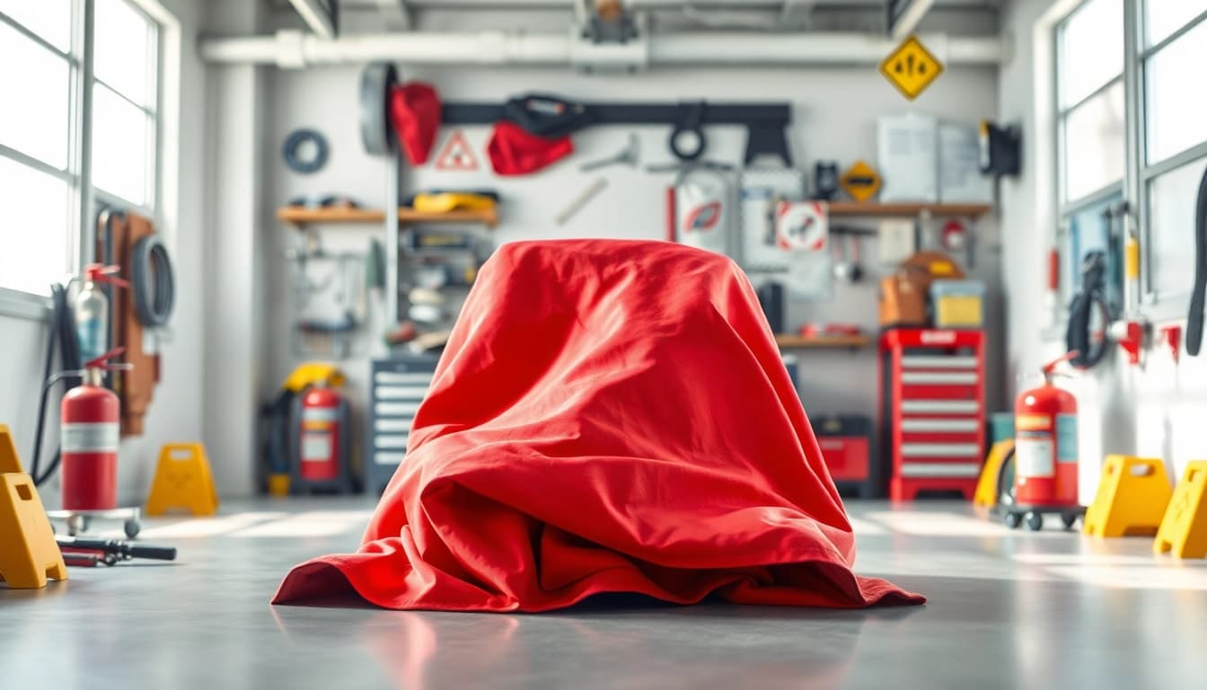 Enhance safety with this automotive fire blanket showcased in a bright workshop.