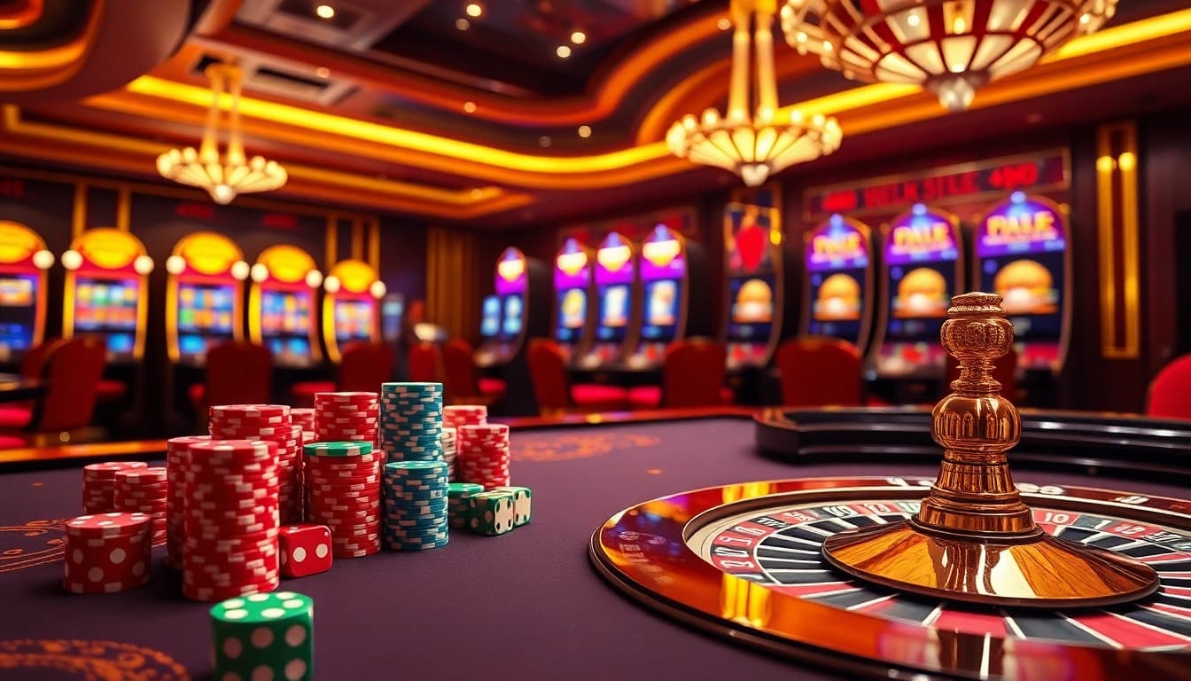 Experience the thrill of gambling with link cm88 mới nhất in a luxurious casino setting filled with vibrant tables and chips.