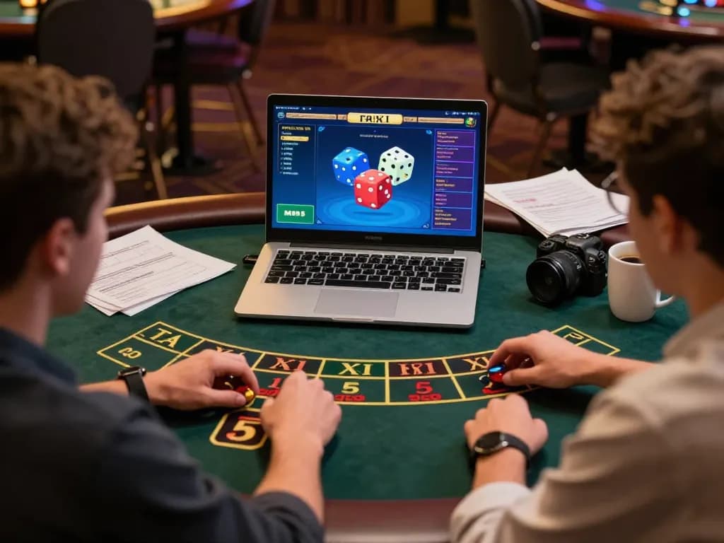Engaging in Tài Xỉu MD5 online, showcasing colorful dice and cozy gaming setup.