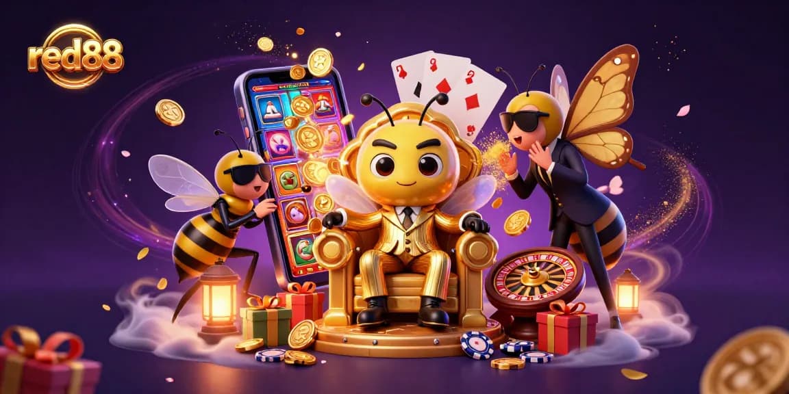 Experience thrilling action at red88 with a bee mob boss promoting exciting slot games and jackpots.