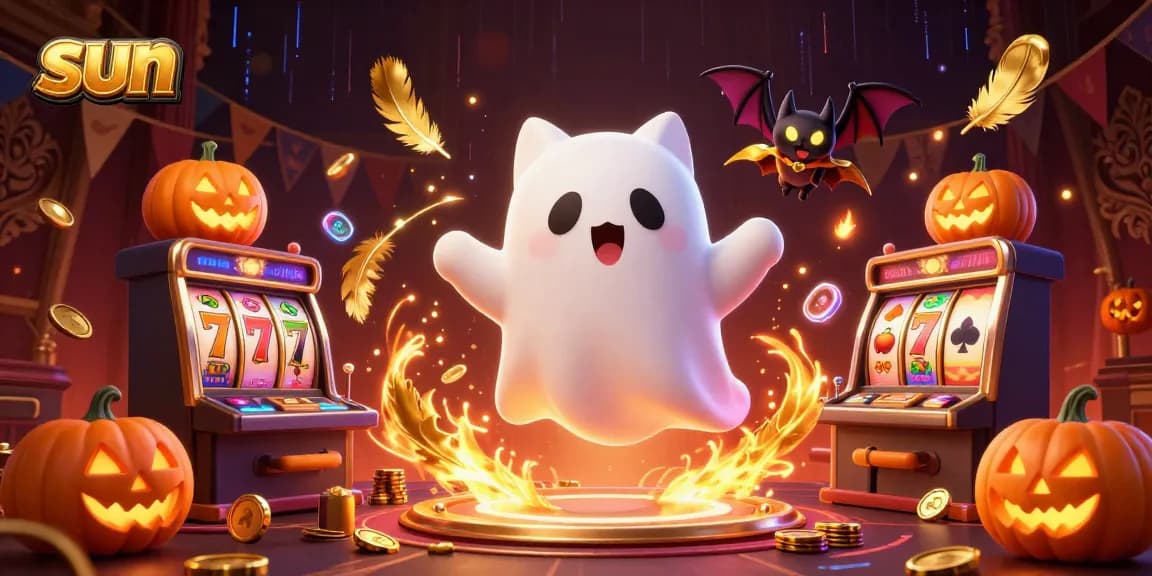 Play in the illuminated sun of a haunted casino with unique characters and vibrant elements.
