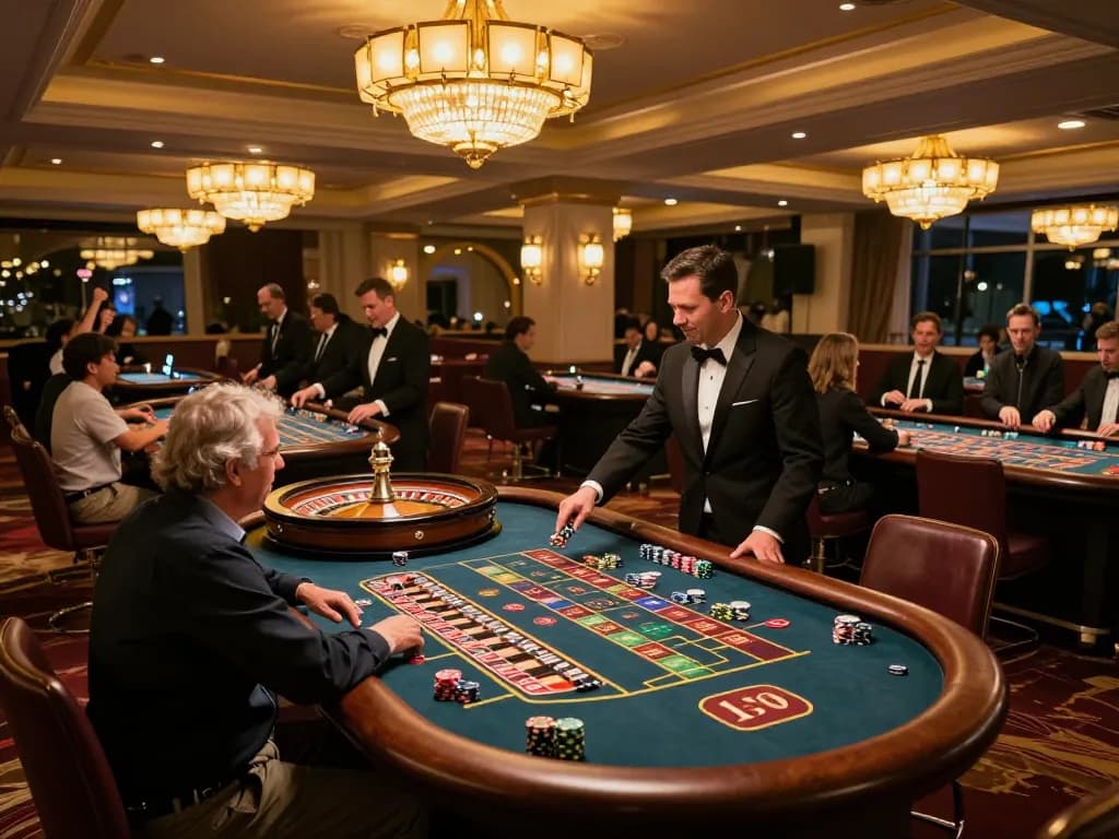 Surebetsg casino patrons enjoying exciting roulette games with vibrant chips and elegant decor