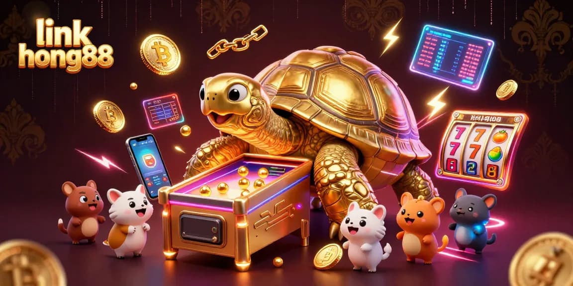 Experience thrilling action with link hong88, showcasing a lively 3D casino scene full of vivid characters and slot elements.