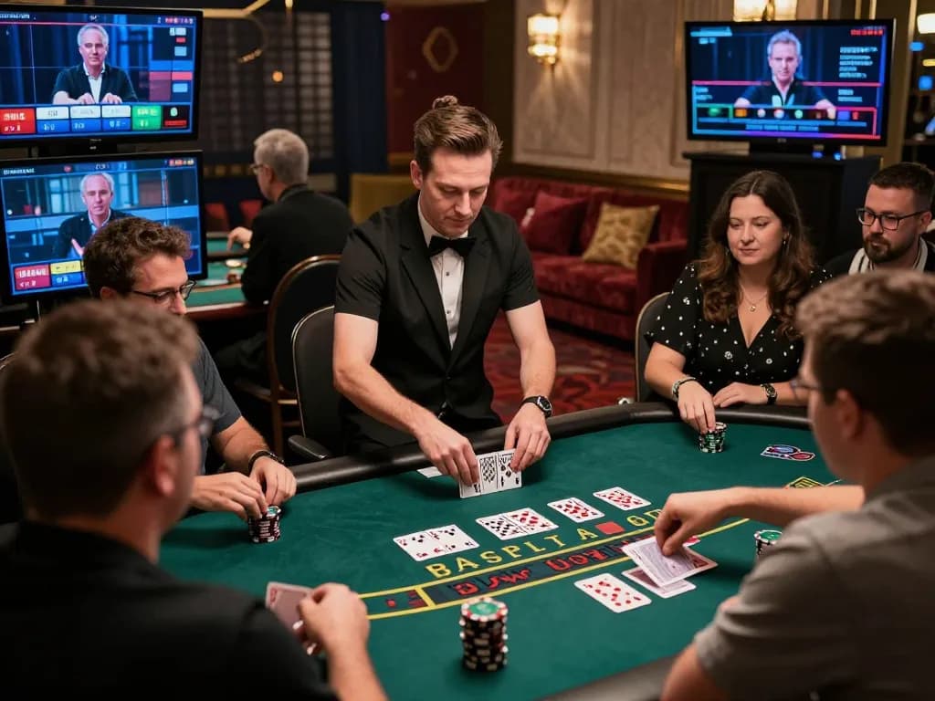 Players enjoying a live dealer blackjack game at rikvip, showcasing engaging gameplay and sophisticated atmosphere.